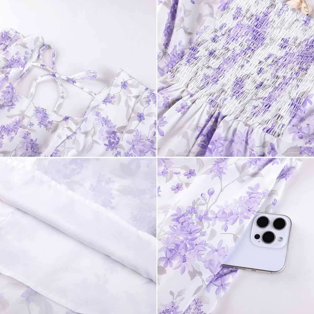 belle poque 1950s Vintage Spring Cottagecore Dresses Puff Sleeve Dress with Pockets