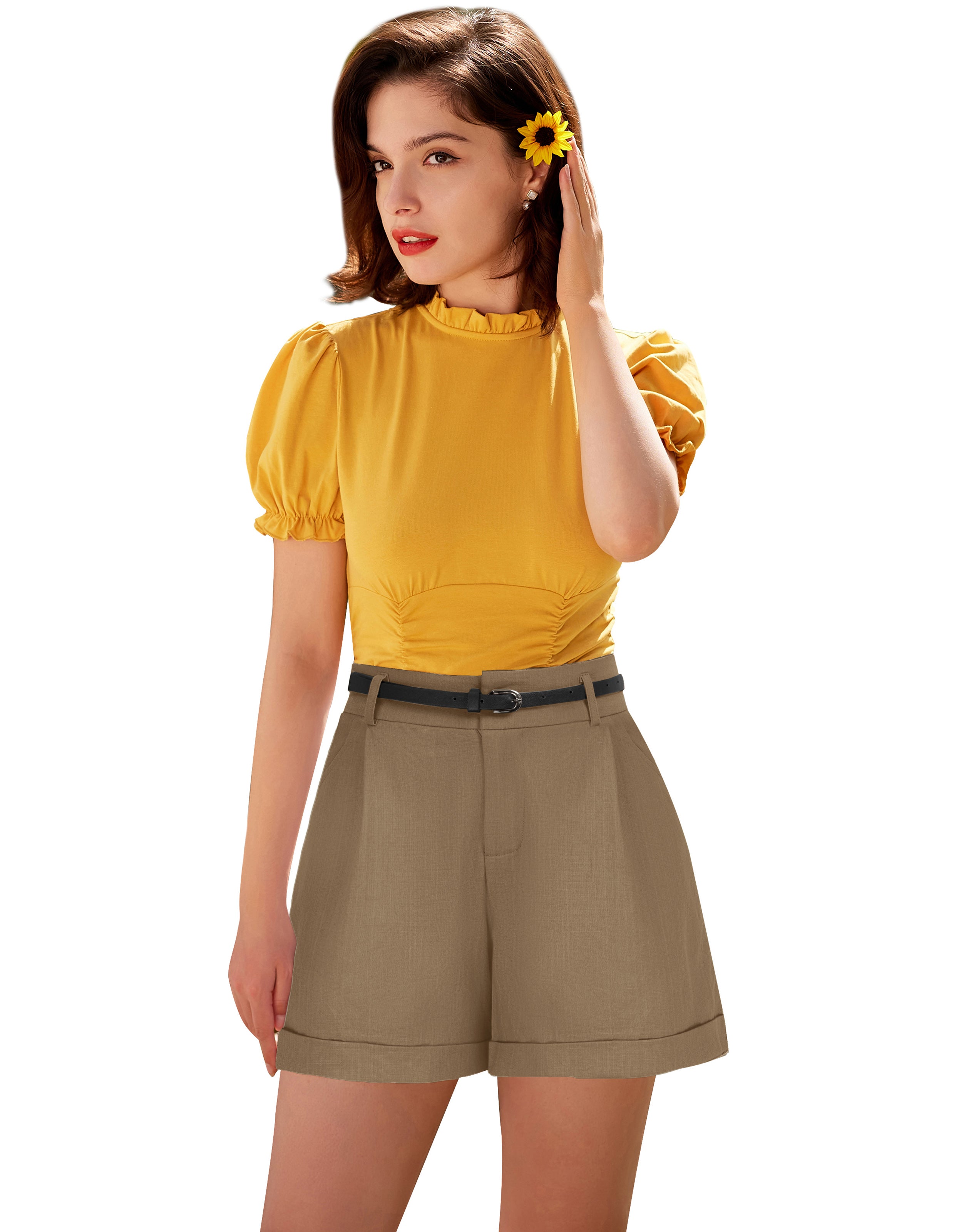 belle poque Women Bermuda Shorts with Pockets & Belts
