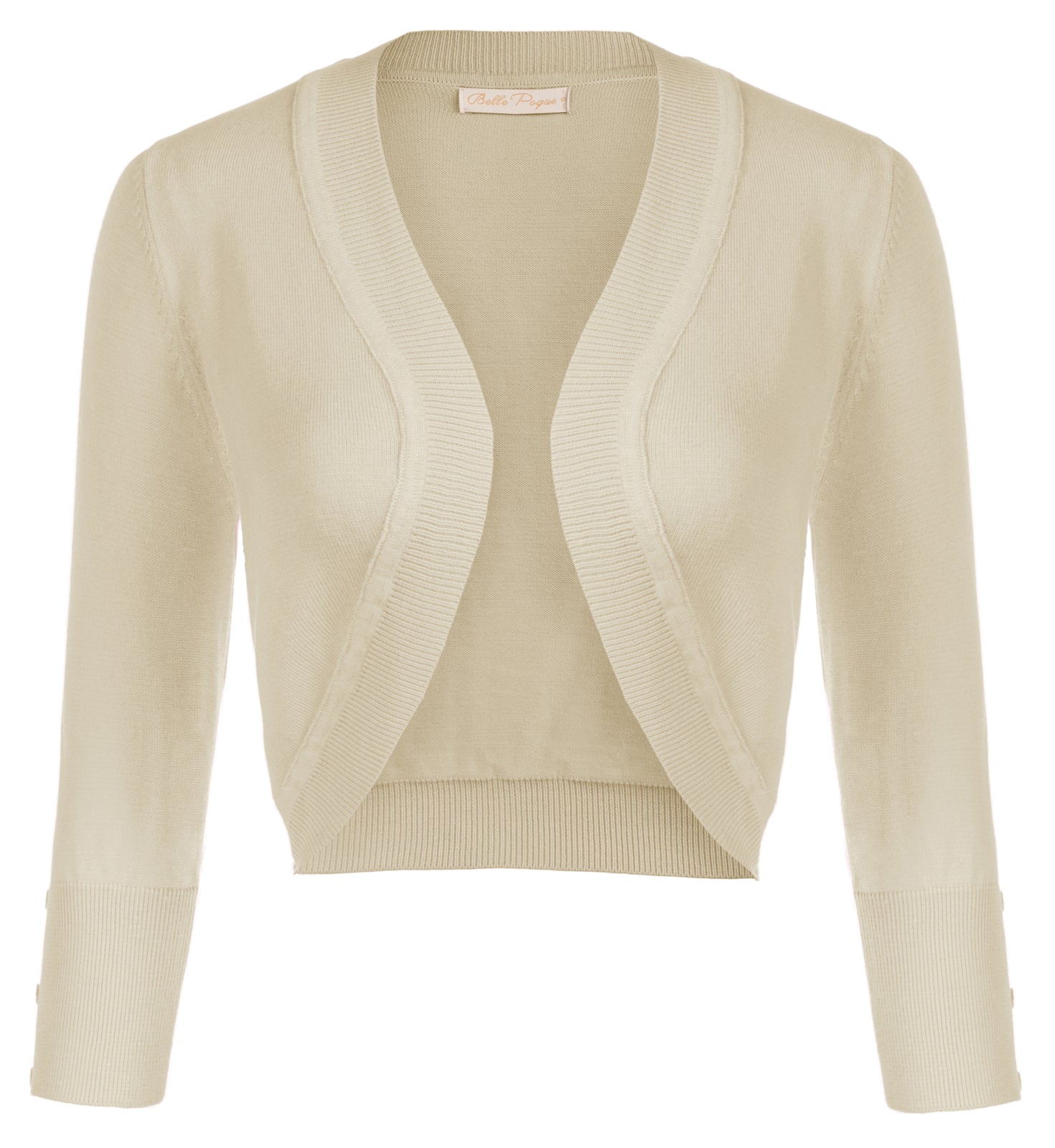 belle poque 3/4 Sleeve Bolero Shrug Open Front Knit Cropped Cardigan Sweater Beige