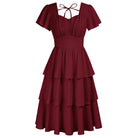 belle poque Vintage Dress 2026 Summer Layered Tiered Ruffle Swing Midi Dress Wine