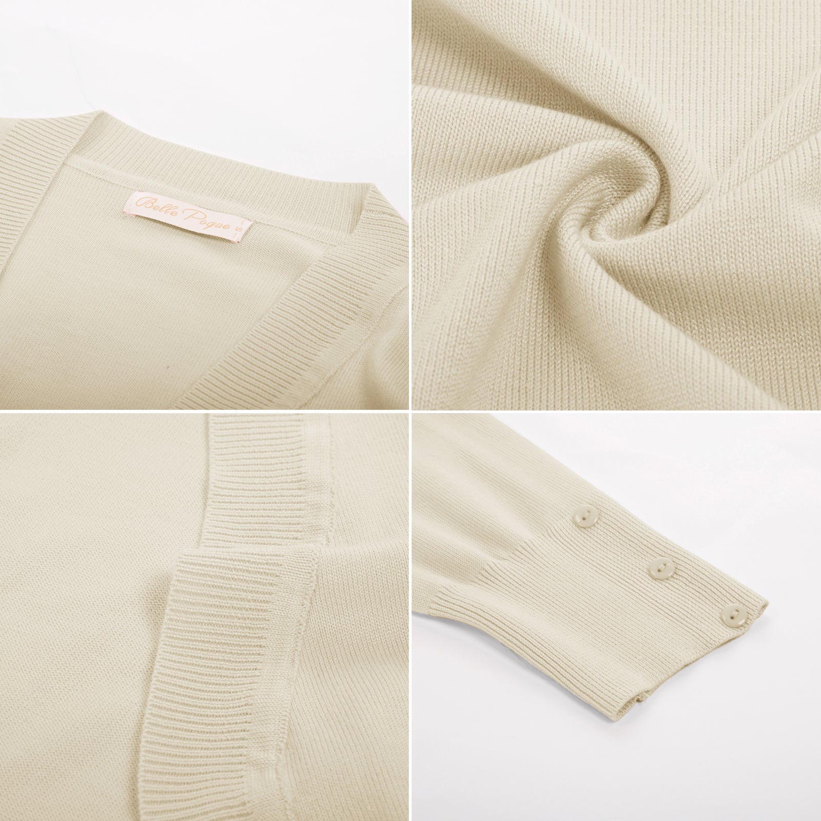 belle poque 3/4 Sleeve Bolero Shrug Open Front Knit Cropped Cardigan Sweater