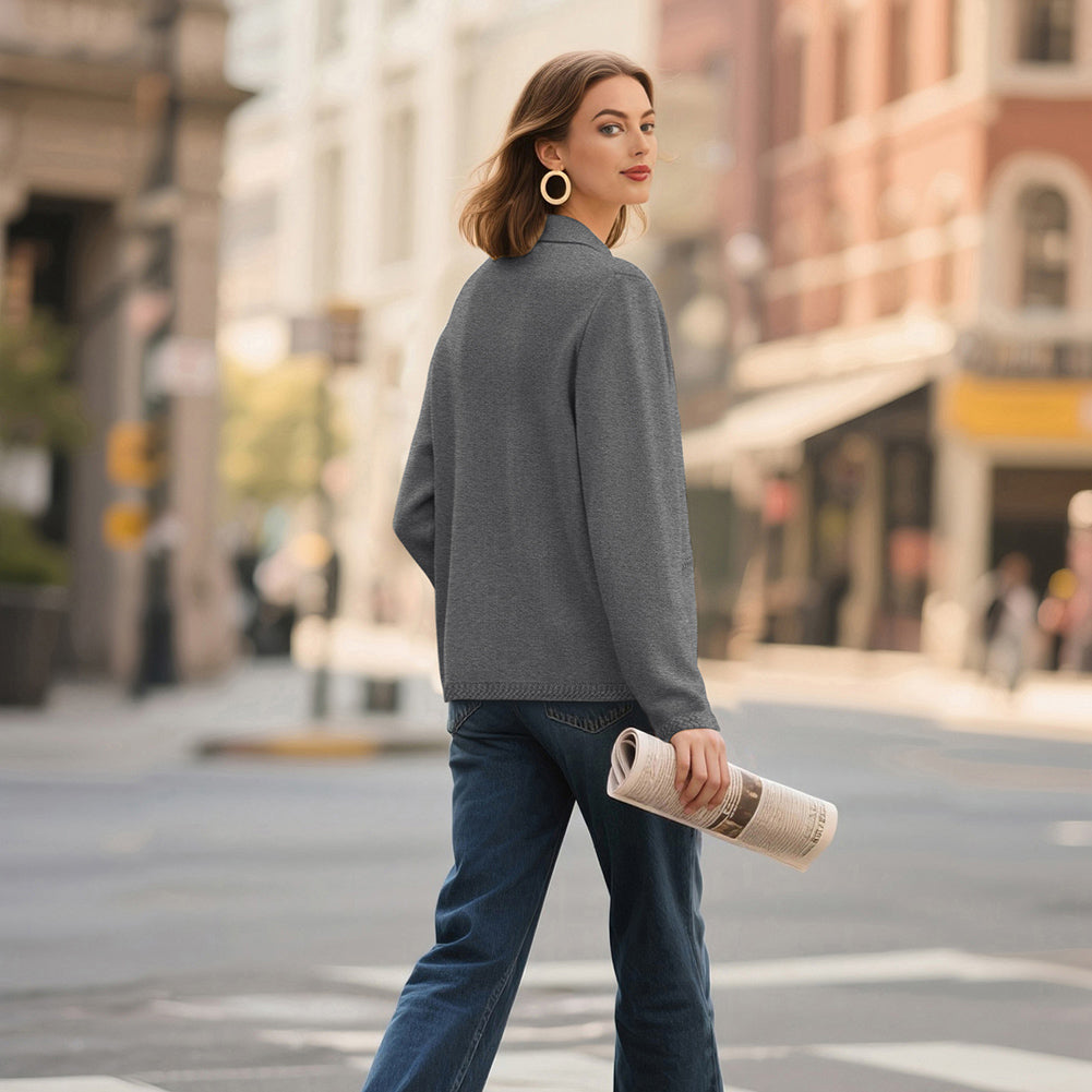 belle poque Vintage Cardigan Sweater Blazer V Neck Shawl Lapel Collar with Pockets