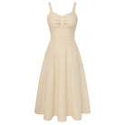 belle poque 1950s Vintage Gingham Dress for Women Sweetheart Neckline Dresses with Pockets Apricot