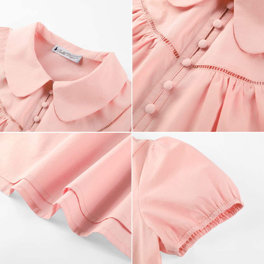 belle poque 2026 Puff Sleeve Cotton Blouses for Women Peter Pan Collar Dressy Work Shirts