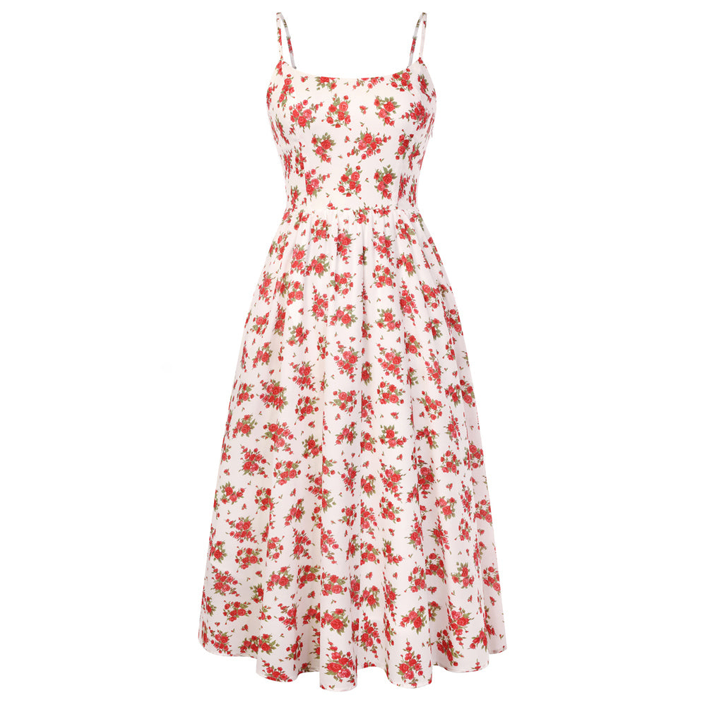 belle poque Floral Dress for Women 2026 Summer Sleeveless Midi A-line Beach Sundresses Red
