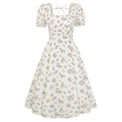 belle poque 1950s Vintage Spring Cottagecore Dresses Puff Sleeve Dress with Pockets Apricot