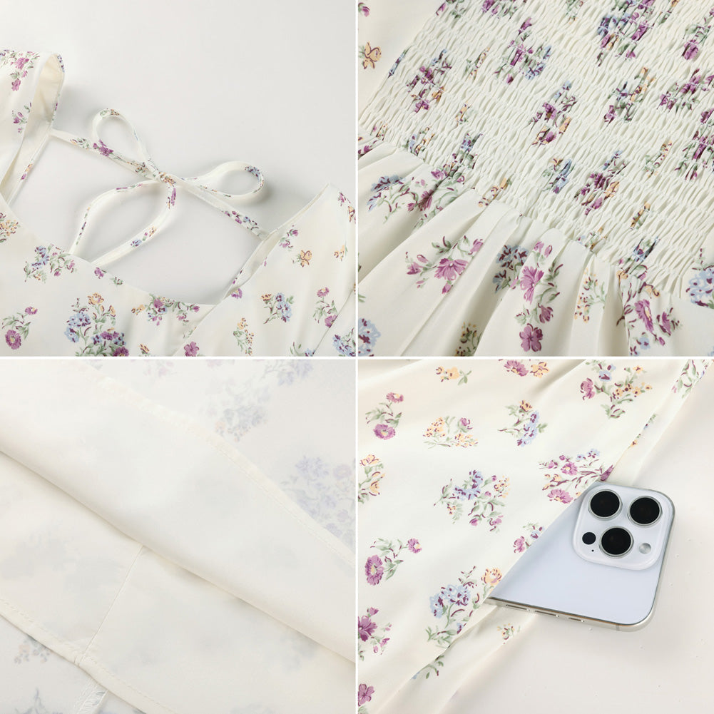 belle poque 1950s Vintage Spring Cottagecore Dresses Puff Sleeve Dress with Pockets