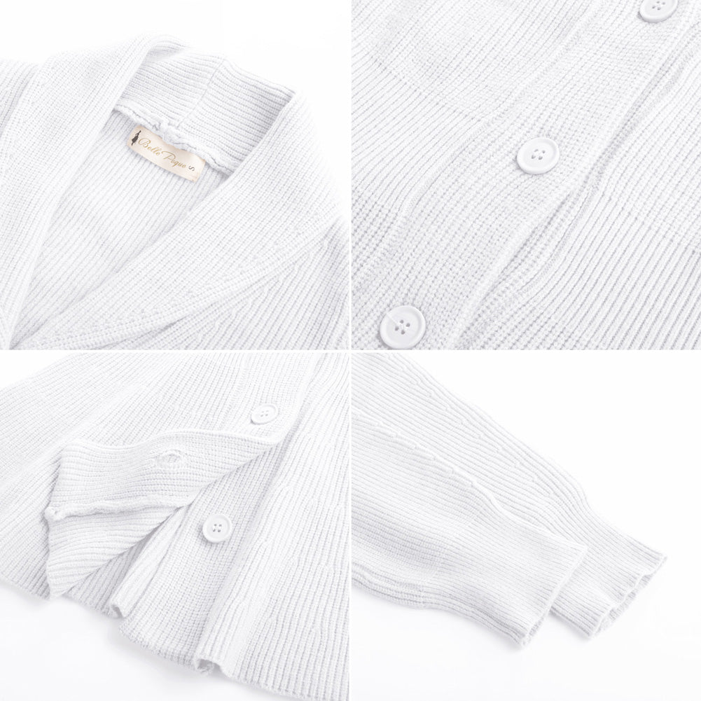 belle poque Vintage Cardigan Sweater Shawl Lapel Button Down Sweater Outwear Coat