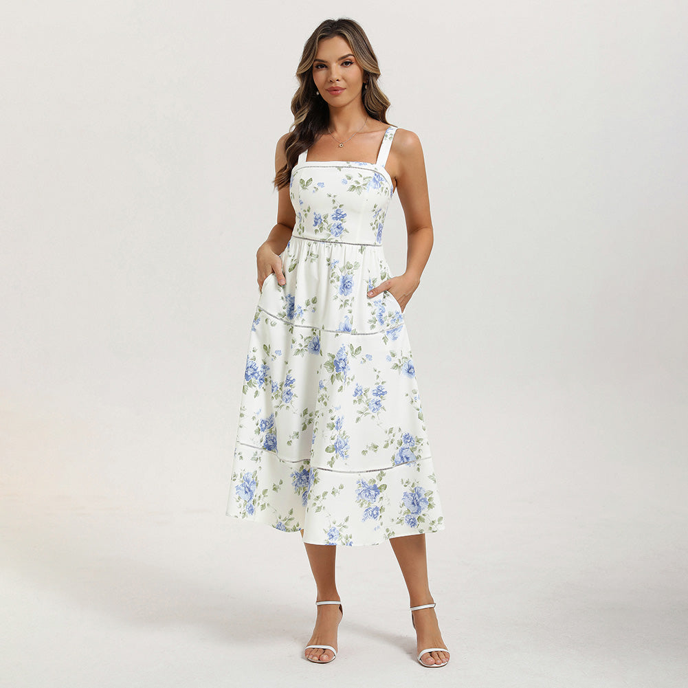 belle poque 2026 Milkmaid Dress Women Vintage Midi Tea Garden Party Sundresses with Pockets