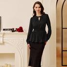 belle poque Women Retro Defined Waist Tops Long Lantern Sleeve Crew Neck Pullover Tops