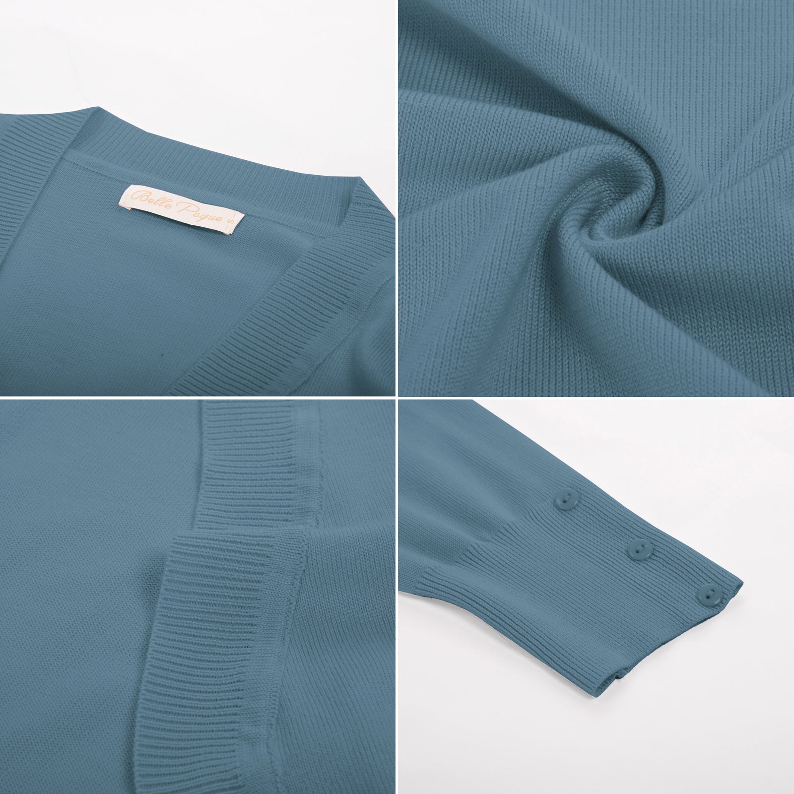 belle poque 3/4 Sleeve Bolero Shrug Open Front Knit Cropped Cardigan Sweater