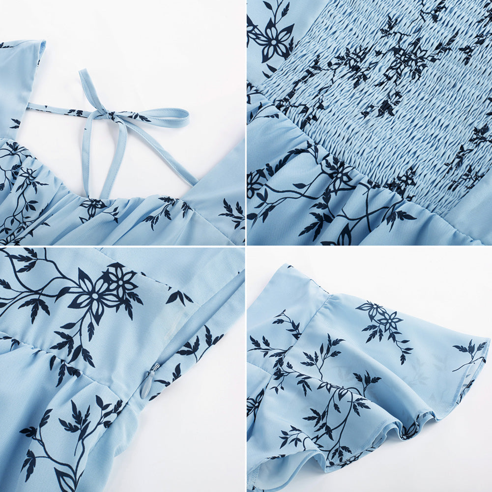 belle poque Floral Print Square Neck Tiered Ruffle Dress 2023 Summer Vintage A-line Swing Midi Dress