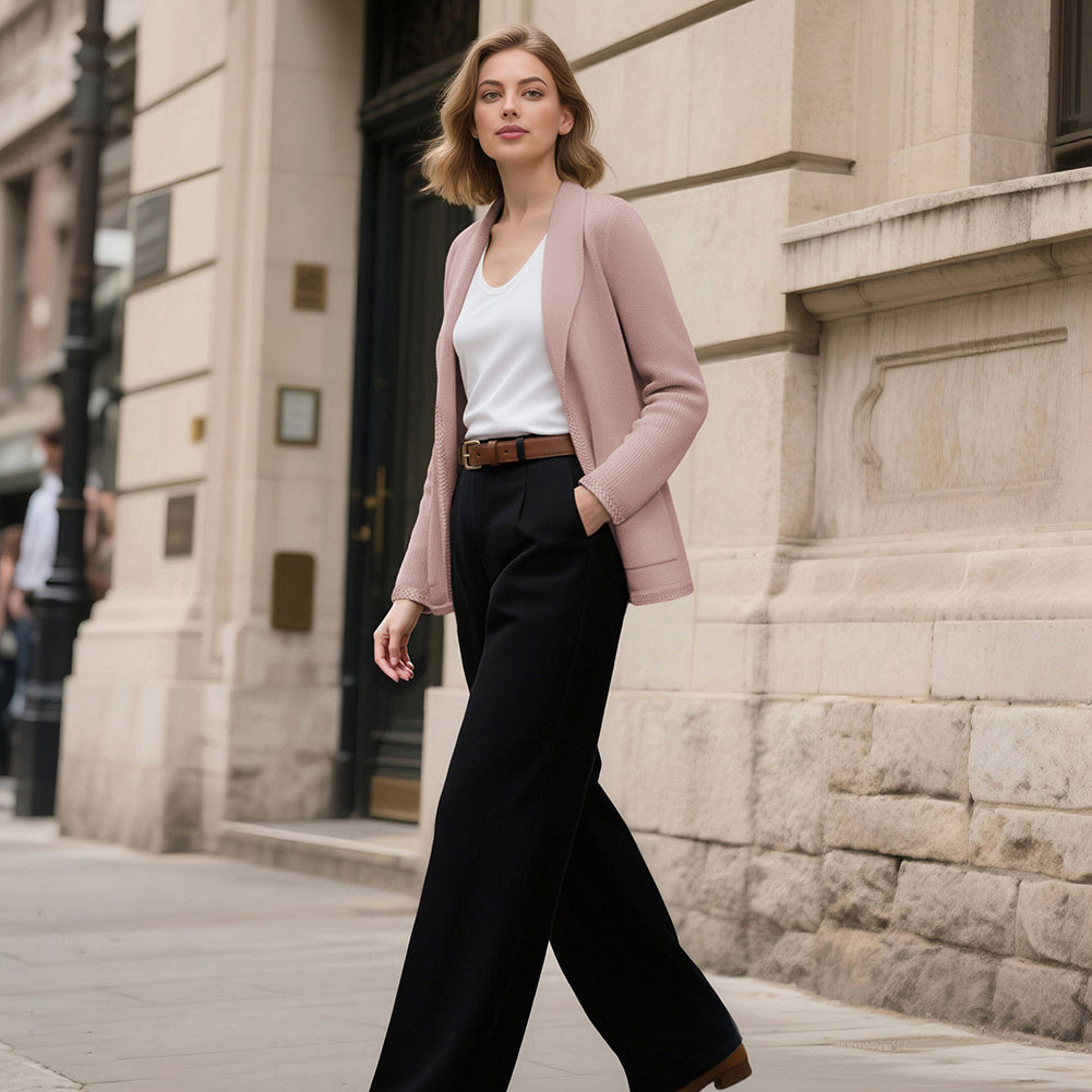 belle poque Vintage Cardigan Sweater Blazer V Neck Shawl Lapel Collar with Pockets