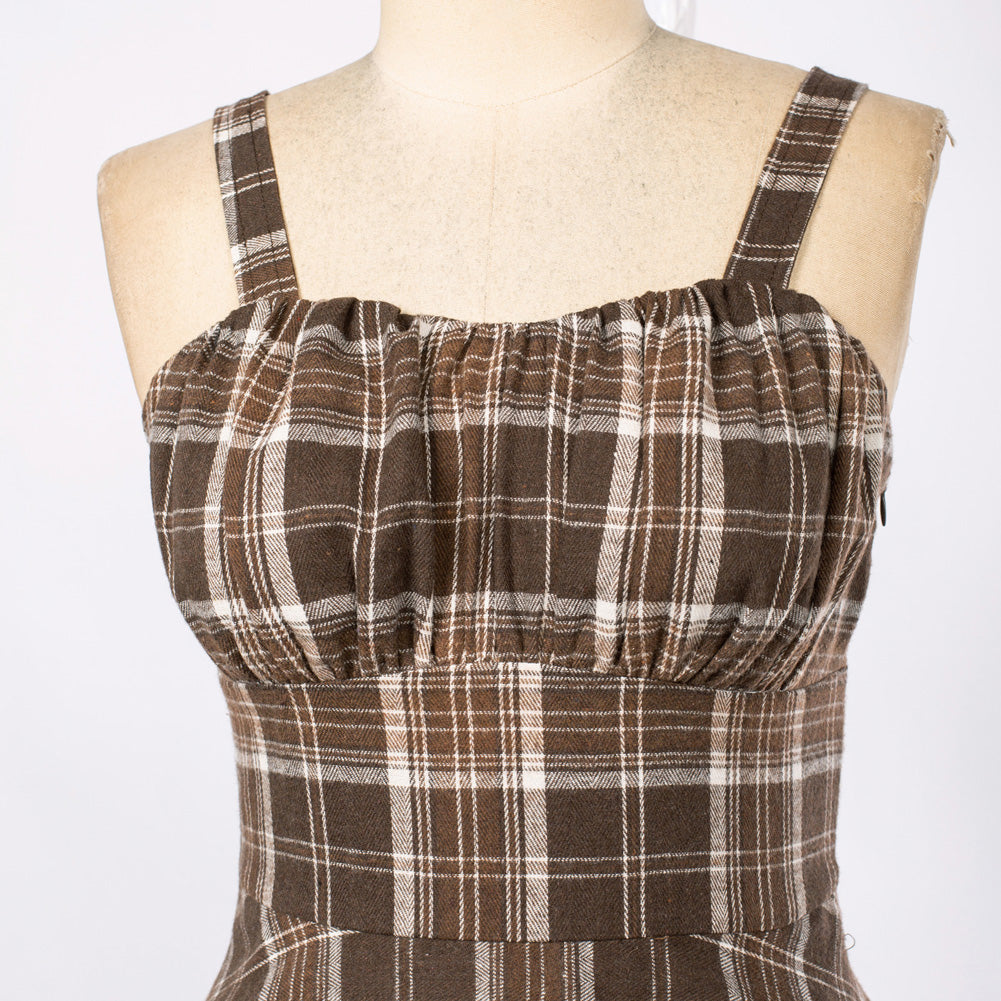 belle poque Vintage Two-Way Defined Waist Dress Ruched Bodice Flared Plaid A-Line Dress