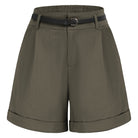 belle poque 2026 Spring Summer Classic Bermuda Short Wide Leg Shorts with Pockets & Belts Green