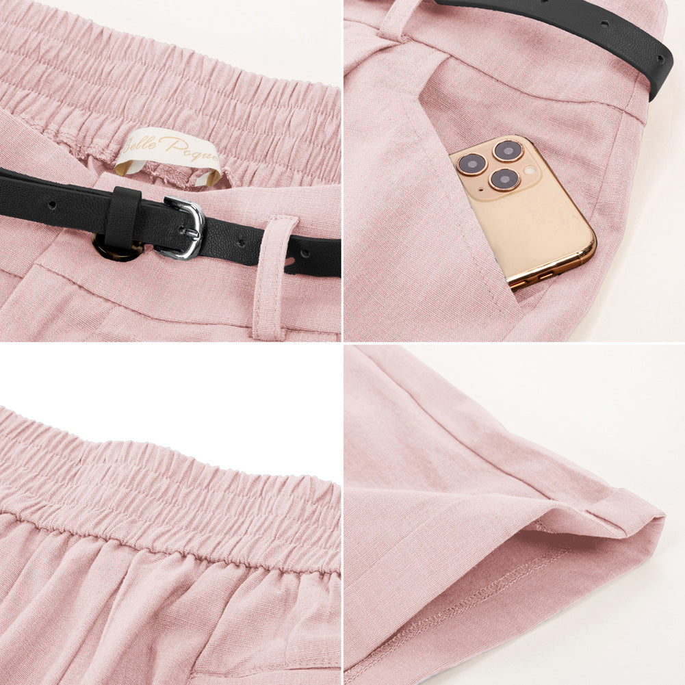 belle poque 2026 Spring Summer Classic Bermuda Short Wide Leg Shorts with Pockets & Belts