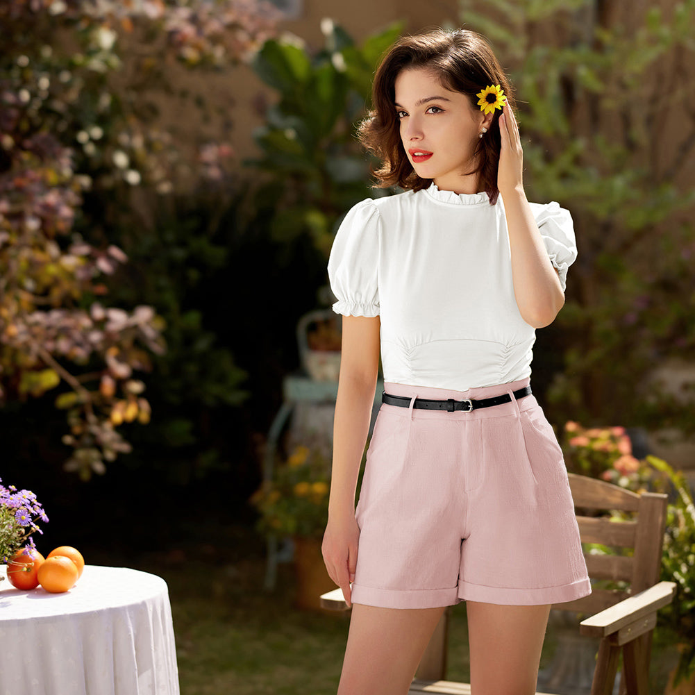 belle poque 2026 Spring Summer Classic Bermuda Short Wide Leg Shorts with Pockets & Belts