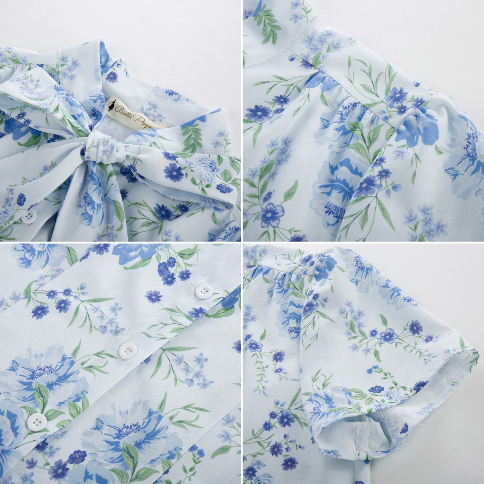 belle poque Summer Short Sleeve Office Button Down Blouse Stripe Shirt Tops with Bow Tie