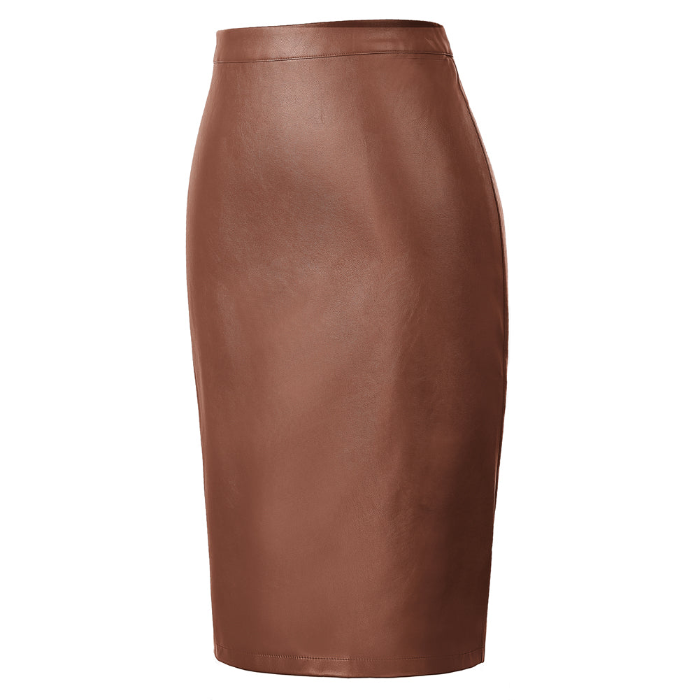 belle poque Midi Leather Skirt for Women High Waist Bodycon Pencil Skirts Work Outfits