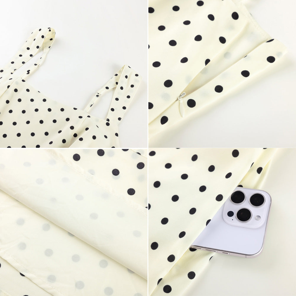 belle poque Women Vintage Polka-Dots Date Dress Square Neck Above Knee A-Line Dress