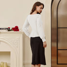 belle poque Women Vintage Ruched Tops Puffed Long Sleeve Peplum Hem Tops