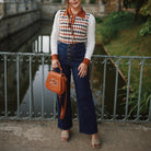 belle poque Vintage Straight Leg High Waisted Elastic Waist Multi-Pocket Flare Denim Pants