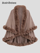 belle poque 1980s Christmas Double-layer Fur Collar Cape Brown 85cm*130cm