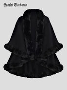 belle poque 1980s Christmas Double-layer Fur Collar Cape Black 85cm*130cm