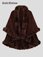 belle poque 1980s Christmas Double-layer Fur Collar Cape Coffee 85cm*130cm