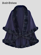 belle poque 1980s Christmas Double-layer Fur Collar Cape Blue 85cm*130cm
