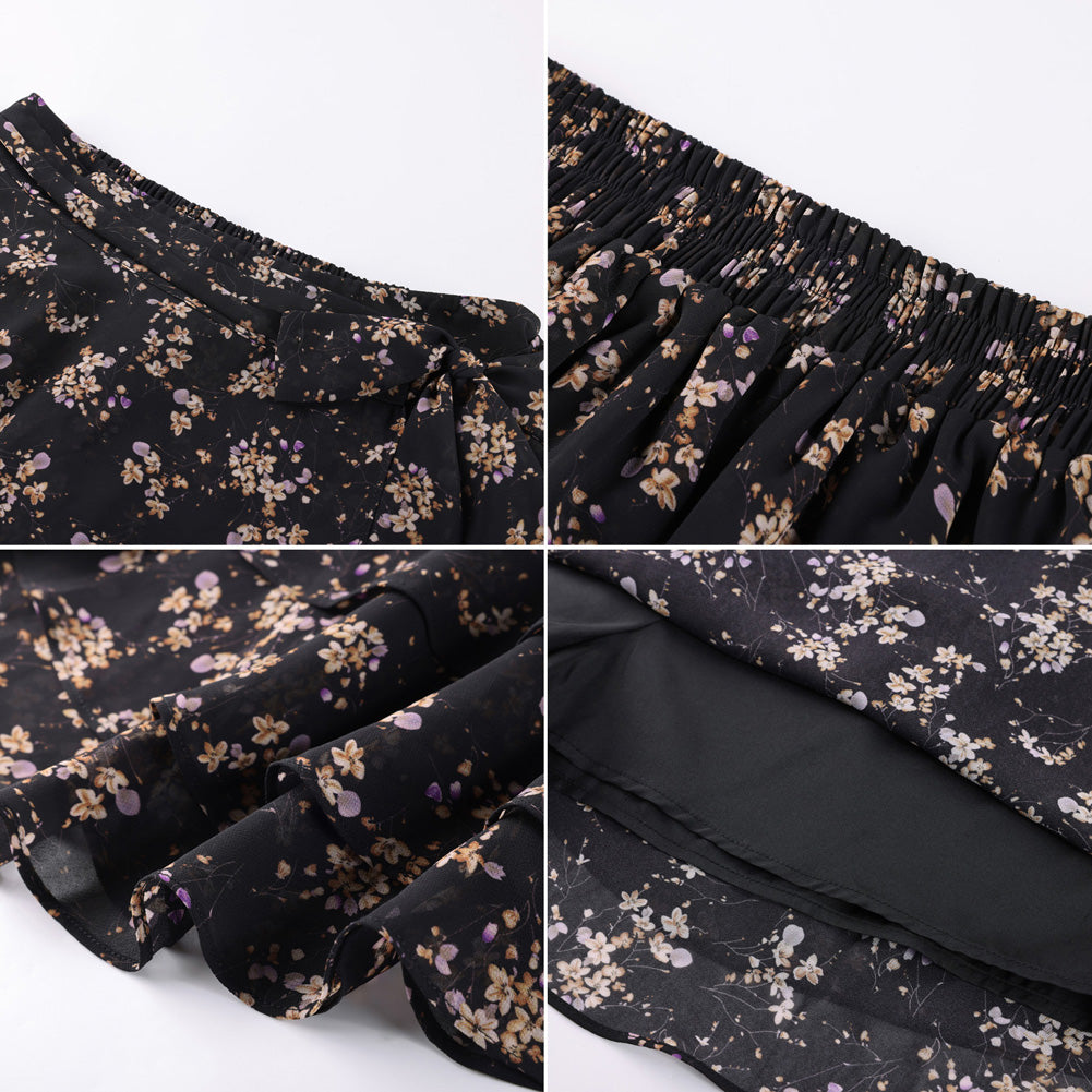 belle poque Women's Flowy Ruffle Mini Skirt with Shorts Underneath Boho Skirt Summer Skirt