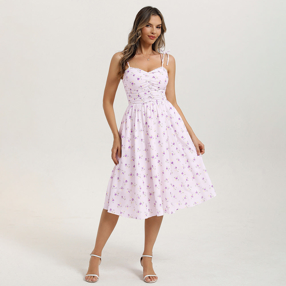 belle poque Women Spring Summer Wedding Guest Dress 2026 Midi Tea Party Ruched Sundress