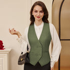 belle poque Women Double Breasted Vest Coat V-Neck Handkerchief Hem Business Waistcoat