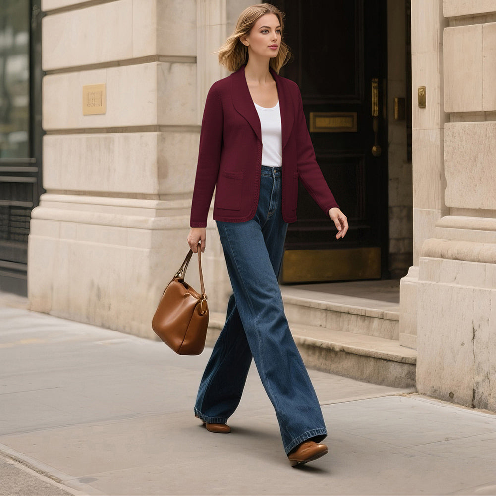 belle poque Vintage Cardigan Sweater Blazer V Neck Shawl Lapel Collar with Pockets