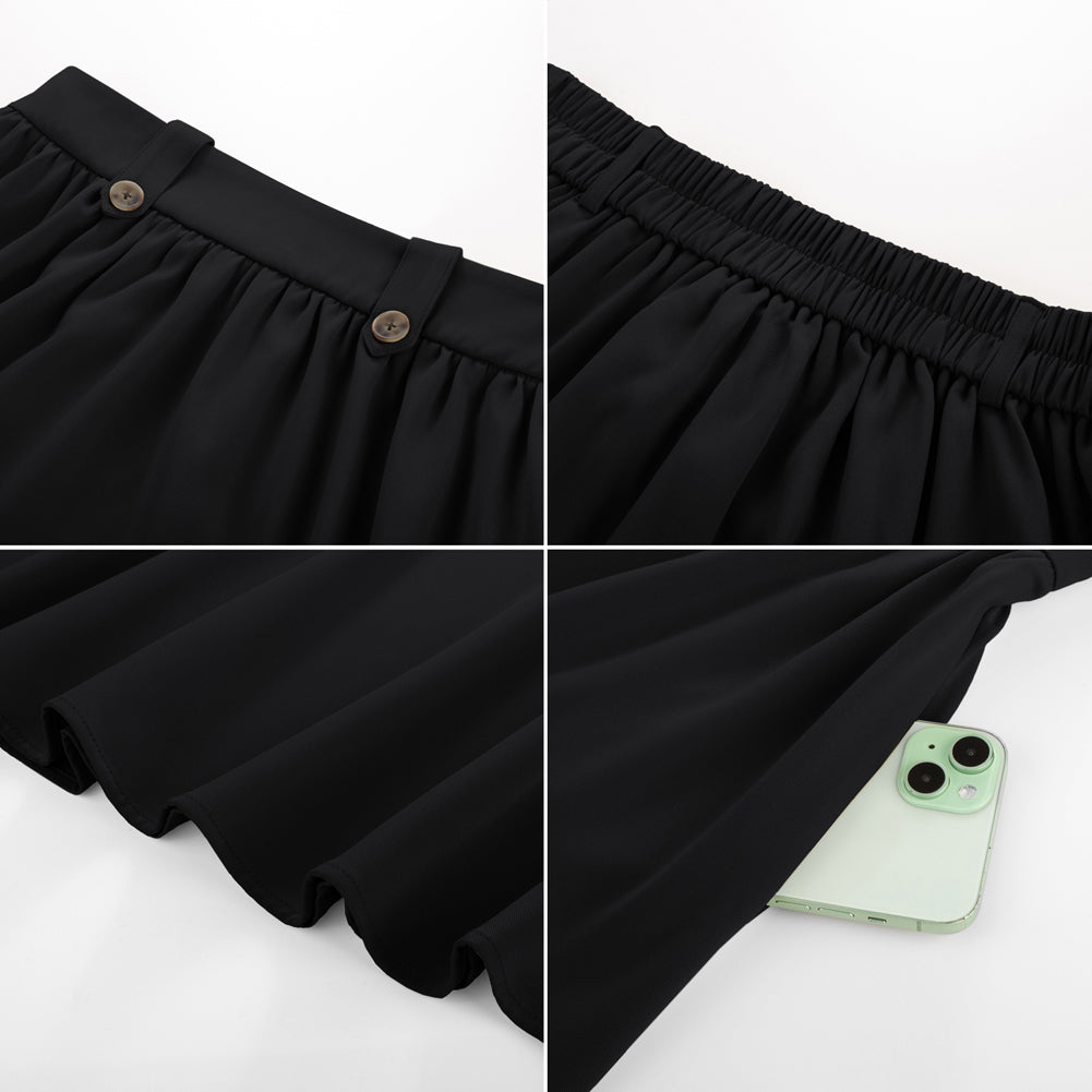 belle poque Women Vintage Swing Skirt Elastic Waist Mid-Calf Length A-Line Skirt