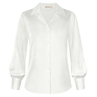 belle poque Women Vintage Shirt OL Long Sleeve Lapel Collar V-Neck Button-up Tops White
