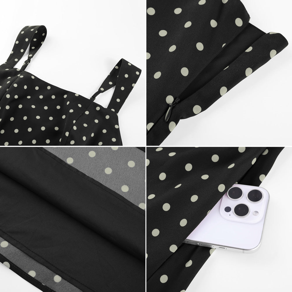 belle poque Women Vintage Polka-Dots Date Dress Square Neck Above Knee A-Line Dress