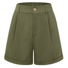 belle poque 2026 Women Vintage Cotton Shorts Wide Leg Shorts with Pockets Green