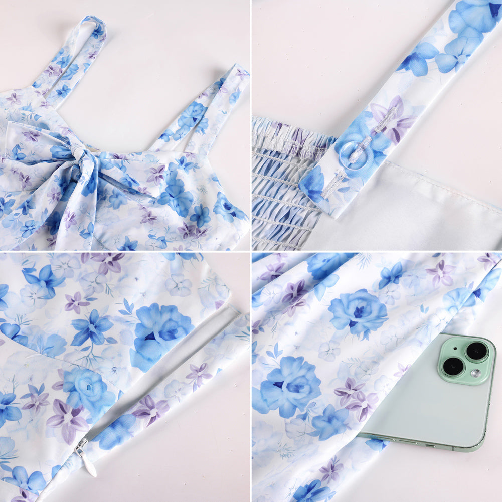 belle poque 2026 Womens Summer Dresses Floral Corset Dress Tie Front Cottagecore Dress