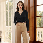 belle poque Women Vintage Shirt OL Long Sleeve Lapel Collar V-Neck Button-up Tops