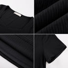 belle poque Women's Lace Trim Tops Slim Fit Ribbed Knit Basic Tee Tops