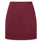 belle poque Women Mini Skirt Bodycon Mini Skirt Suede Skirts with Botton Wine