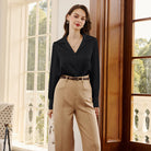 belle poque Women Vintage Shirt OL Long Sleeve Lapel Collar V-Neck Button-up Tops