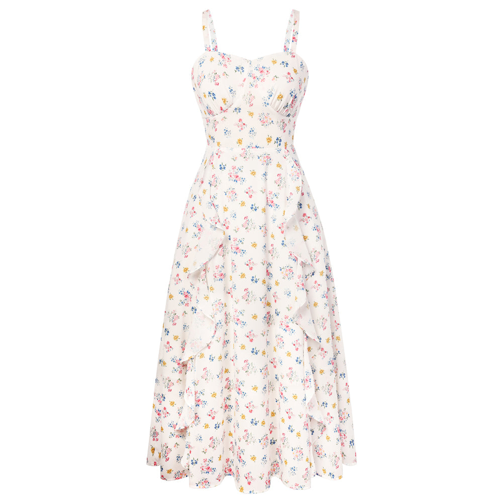 belle poque Long Fairy Dress with Ruffle Trim Empire Waist Dress for Women Summer White