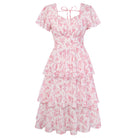belle poque Vintage Dress 2026 Summer Layered Tiered Ruffle Swing Midi Dress Pink Floral