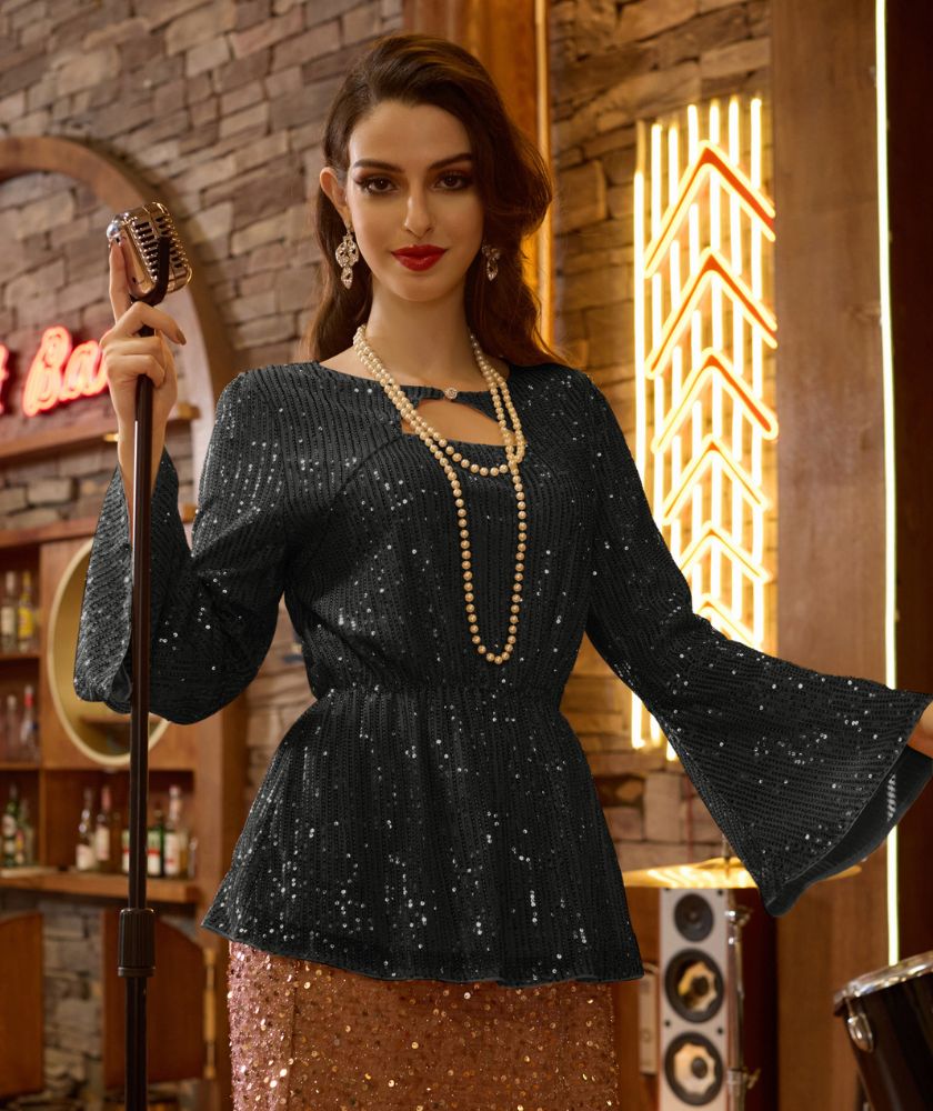 Long Sleeve Dressy Sequin Tops Sequin Tops For Women Long
