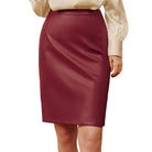 belle poque Midi Leather Skirt for Women High Waist Bodycon Pencil Skirts Work Outfits Wine