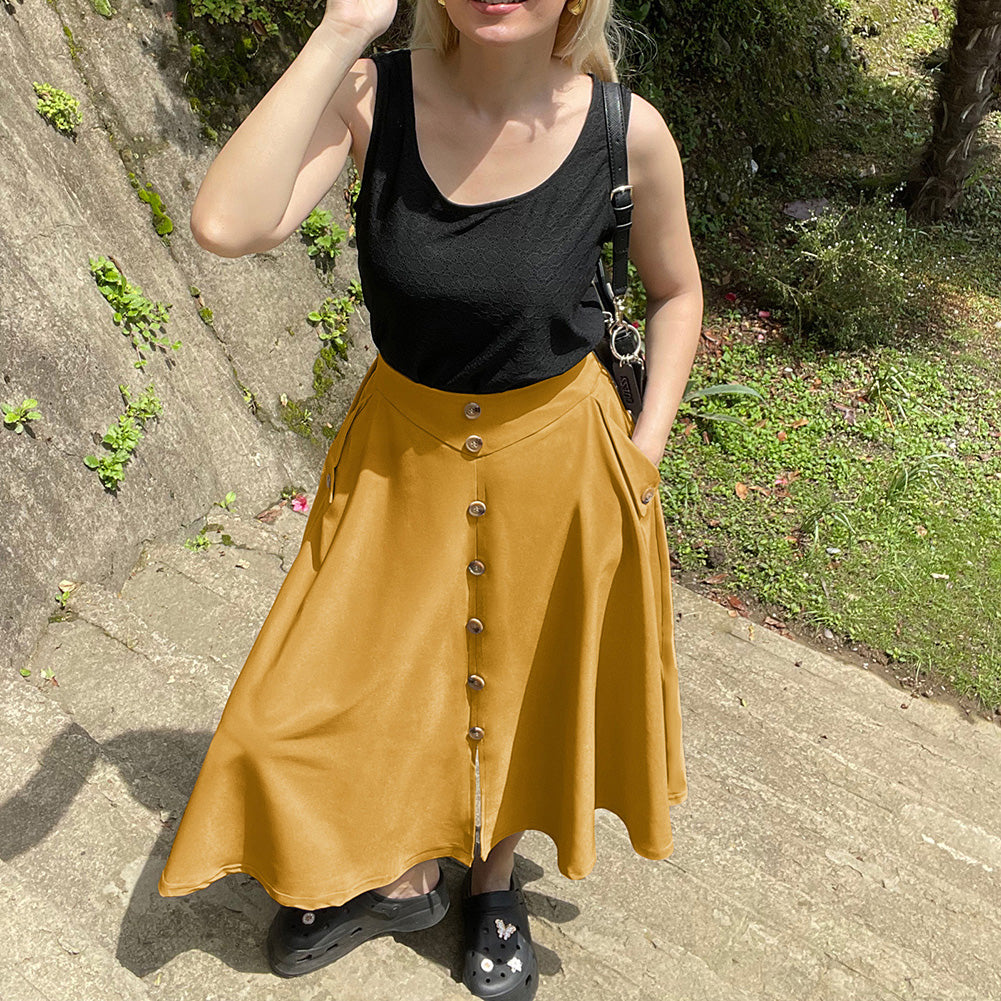 belle poque Belle Poque Women's Vintage A-Line Skirt with Slit Hem