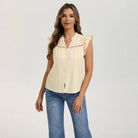 belle poque Women's Ruffle Sleeve Cotton Shirts Button Down Blouses Dressy Casual Tops