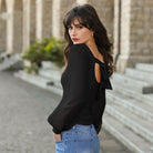 belle poque Women's Mesh Long Sleeve Tops Bow Tie Back Dressy Blouses